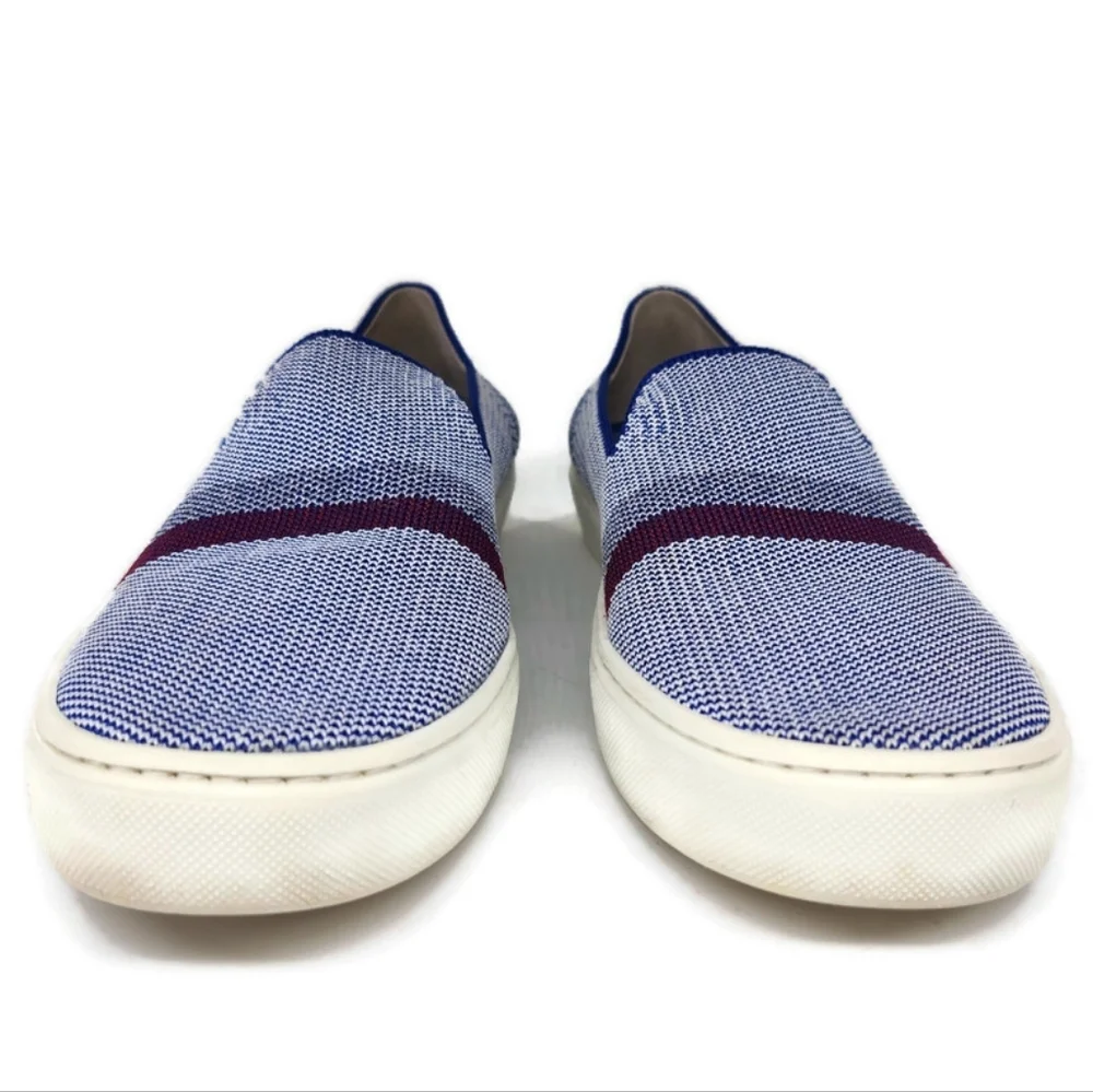 Rothy's Blue Reflective Stripe Knit Stretch Slip-On No-Lace Loafer Sneakers